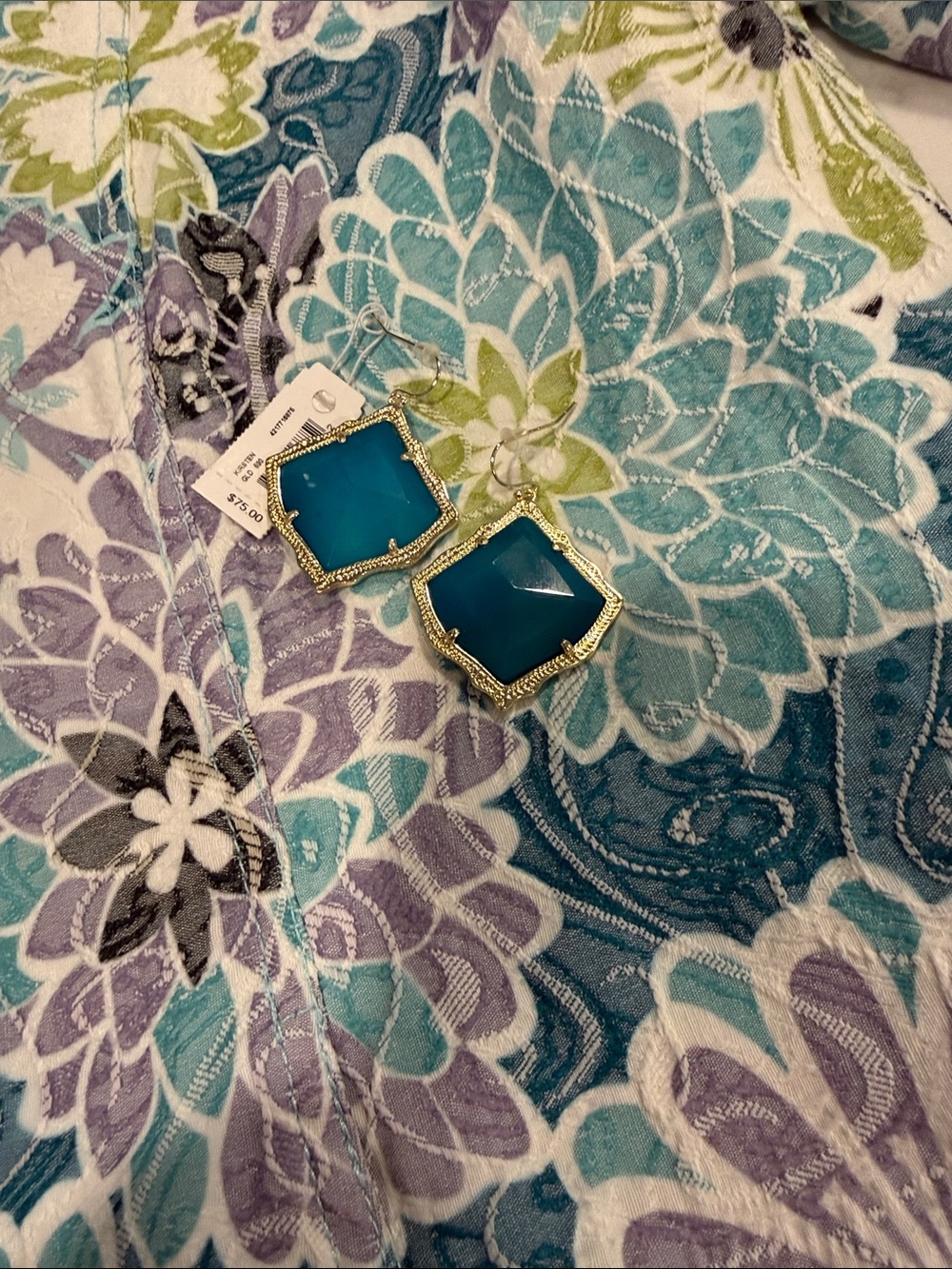 NWT Kendra Scott Kirsten Gold Teal Blue Earrings